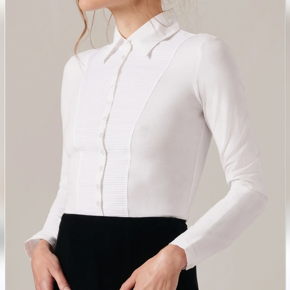 Anne Fontaine Clodie Long Sleeve Pleated Shirt in White Size Eu 42 / US 10 - Picture 1 of 16